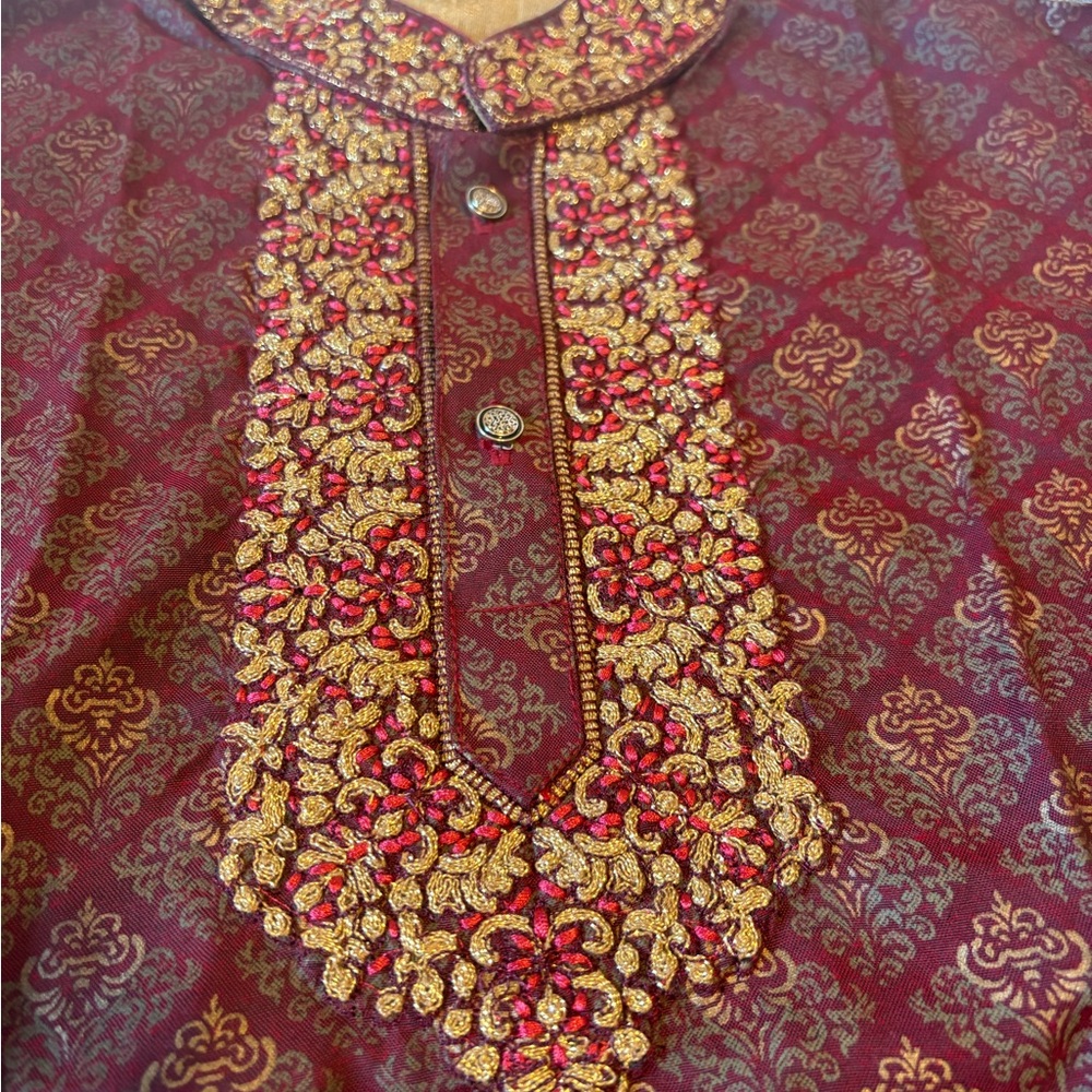 Elegant Maroon Embroidered Kids Panjabi (Kurta)
